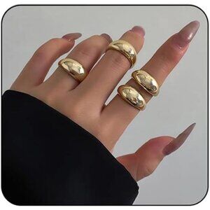 3-Piece Chunky Gold Dome Rings Set – Adjustable, Stackable & Statement Style